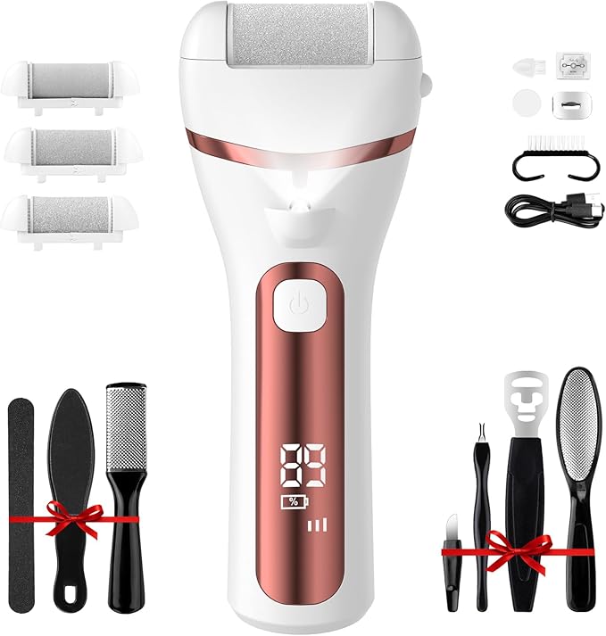 PUBOO Foot Callus Remover Electric 10000 RPM 3-Speed IPX7 Rechargeable Pedicure Kit for Hard Skin Women & Men. Portable Multi-Roller File Grinder Sander Scrubber with LED Display for Wet & Dry Feet