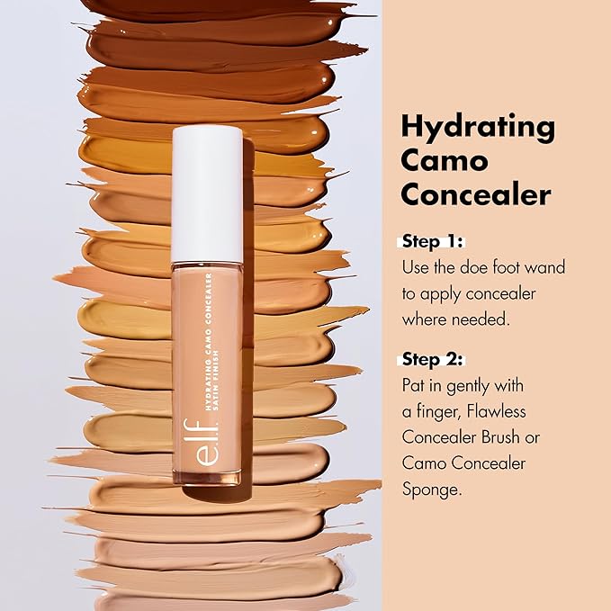 e.l.f., Hydrating Camo Concealer, Lightweight, Full Coverage, Long Lasting, Conceals, Corrects, Covers, Hydrates, Highlights, Fair Warm, Satin Finish, 25 Shades, All-Day Wear, 0.20 Fl Oz