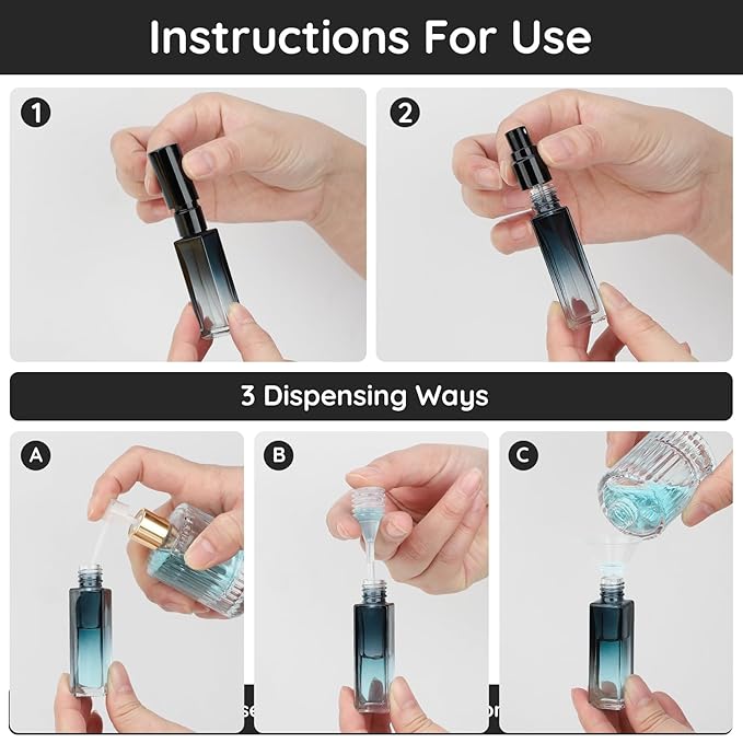 Segbeauty Travel Perfume Bottle Refillable, 5pcs 10ML Mini Glass Perfume Containers with Funnel and Pipette, Empty Portable Leak-proof Fragrance Bottles Spray Atomizer Pump Bottle Kit for Toiletries