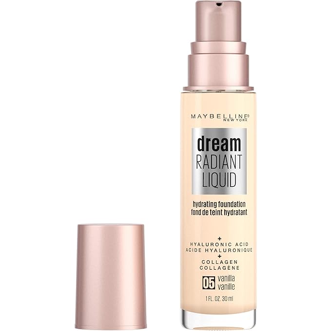 Maybelline Dream Radiant Liquid Medium Coverage Hydrating Makeup, Lightweight Liquid Foundation, Vanilla, 1 Fl; Oz