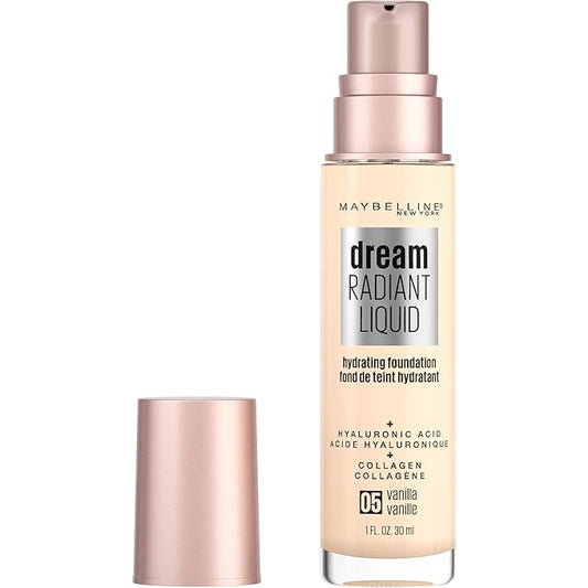 Maybelline Dream Radiant Liquid Medium Coverage Hydrating Makeup, Lightweight Liquid Foundation, Vanilla, 1 Fl; Oz