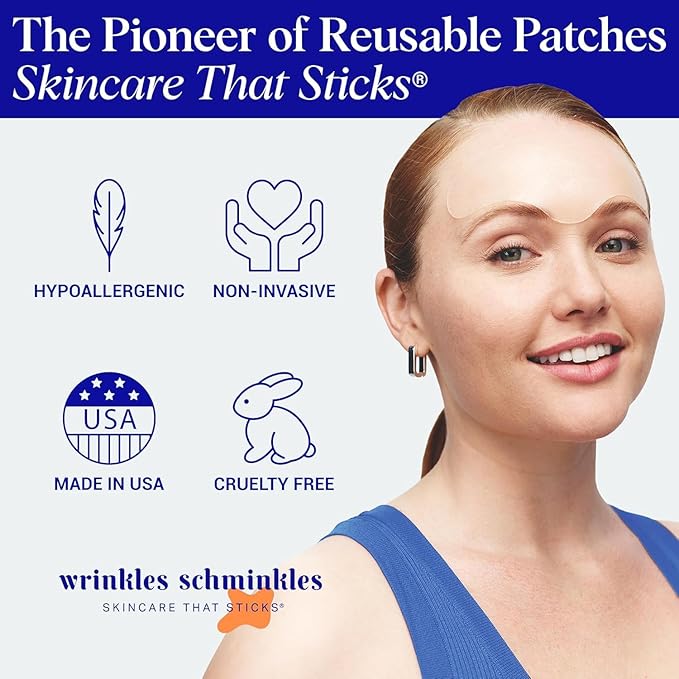 Wrinkles Schminkles Forehead Wrinkle Patches, 4-Pack, Reusable Hypoallergenic Silicone Smoothing Pads for Reducing Frown Lines & Face Lift Overnight
