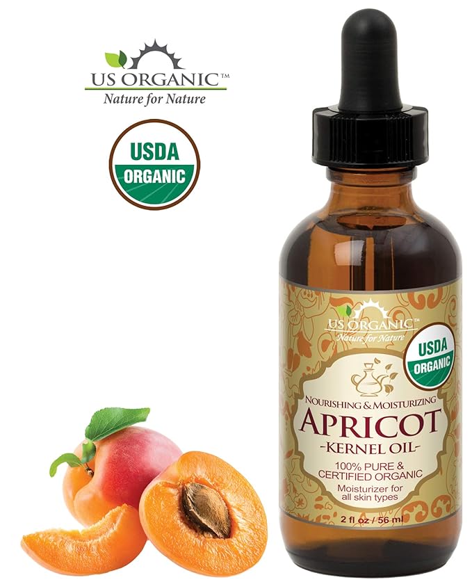 US Organic Apricot Kernel Oil, USDA Certified Organic,100% Pure & Natural, Cold Pressed Virgin, Unrefined in Amber Glass Bottle w/Glass Eyedropper for Easy Application (2 oz (Small))