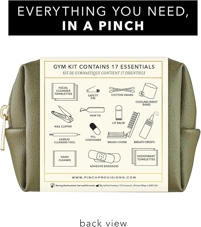 Pinch Provisions Gym Kit, includes 15 Personal Care Essentials for Wellness & Beauty, Perfect for Gifts, Gym Bags, Duffle Bags & Lockers (Olive)
