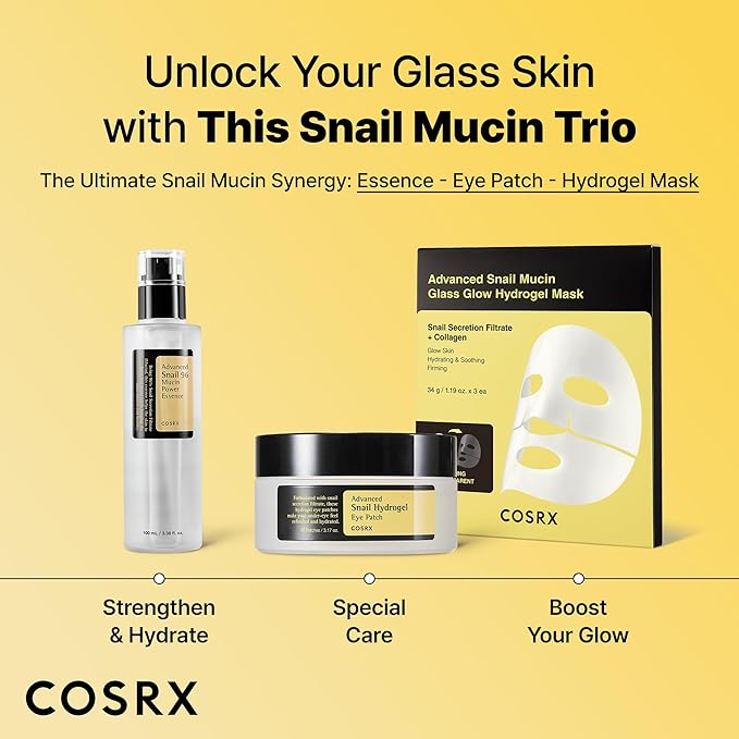 COSRX Advanced Snail Hydrogel Eye Patch (60pc), Gel Serum Mask, Puffy Undereye Treament, Fine Lines, Refresh, Hydrate| Paraben free, Korean Skin Care