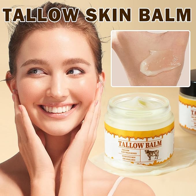 Beef Tallow and Honey Balm for Skin Tallow Face Moisturizer Natural Organic Tallow Honey All body Balm Tallow Body Moisturizer 2 Oz