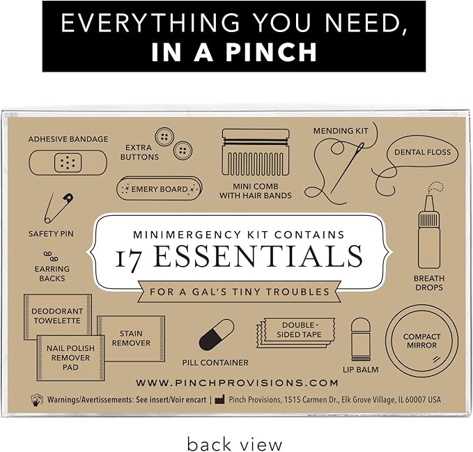 Pinch Provisions Velvet Minimergency Kit, for Her, Includes 17 Must-Have Emergency Essential Items, Compact, Multi-Functional Pouch, Gift for Parties and Birthdays