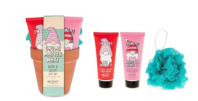 MAD BEAUTY Gnome Matter What Body Trio, 3-in-1 Bath Kit: Body Wash, Body Lotion, & Exfoliating Loofah, Refreshing Cedarwood & Bergamot, Relax & Unwind, Great Self-Care Gift Set