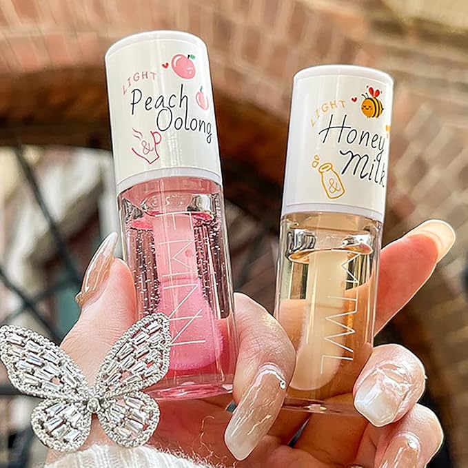 2Pcs Crystal Jelly Lip Oil Moisturizing Hydrating Lip Care Hydrating Lip Gloss Tinted Lip Balm, Long Lasting & Nourishing Lip Glow Oil, Non-sticky Fresh Texture