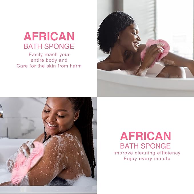 UJFQBH African Net Sponge African Net Long Net Bath Sponge Exfoliating Shower Body Scrubber Back Scrubber Skin Smoother,Great for Daily Use (Pink)