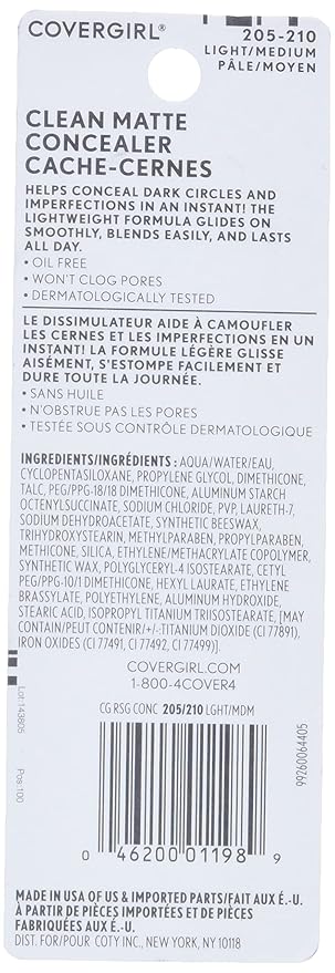 COVERGIRL - Clean Matte Concealer, Oil-Free, Lightweight Formula, Blendable, Natural-Looking Coverage, 100% Cruelty-Free (Pack of 2)