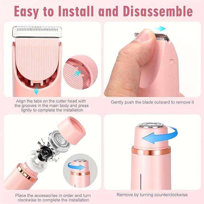 Dermave Bikini Shaver,2 in 1 Dual Head Bikini Trimmer & Body Shaver, Painless Hair Removal with Silky Glow Finish, Cordless & Waterproof Electric Trimmer for Women,Pink