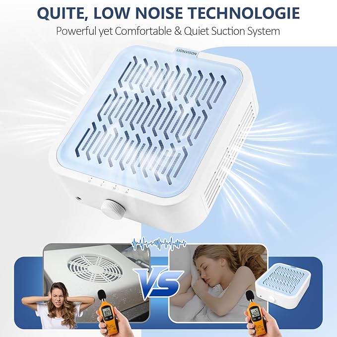 LIONVISON Nail Dust Collector for Salons: Manicure Pedicure Tool for Beginners DIY Nail Tech With Reusable Filter