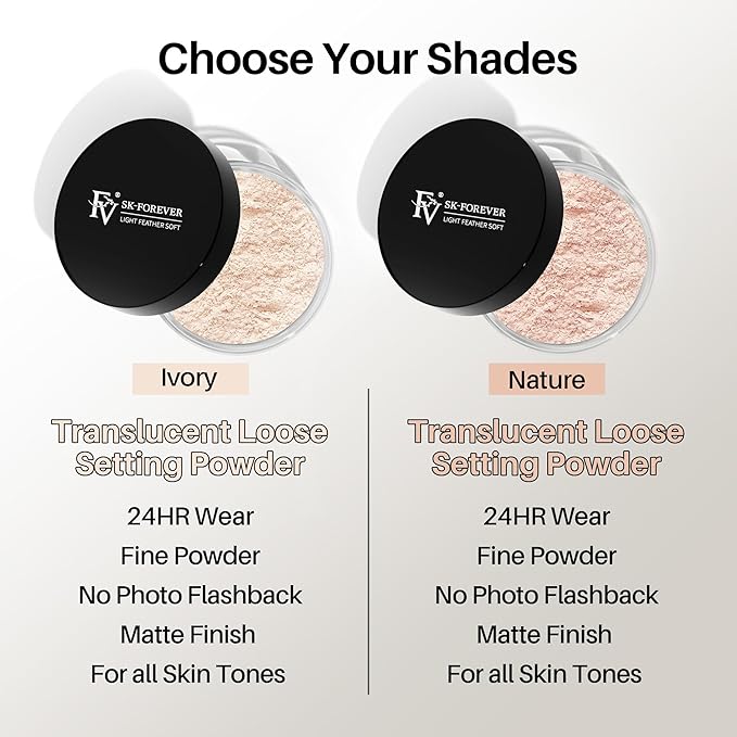 FV Baking Powder, Lightweight Loose Smooth Nature Setting Powder Highlighter Poreless Longwearing Matte Waterproof Oil Absorb Makeup Powder for Setting with No Flashback 0.35oz(10g)