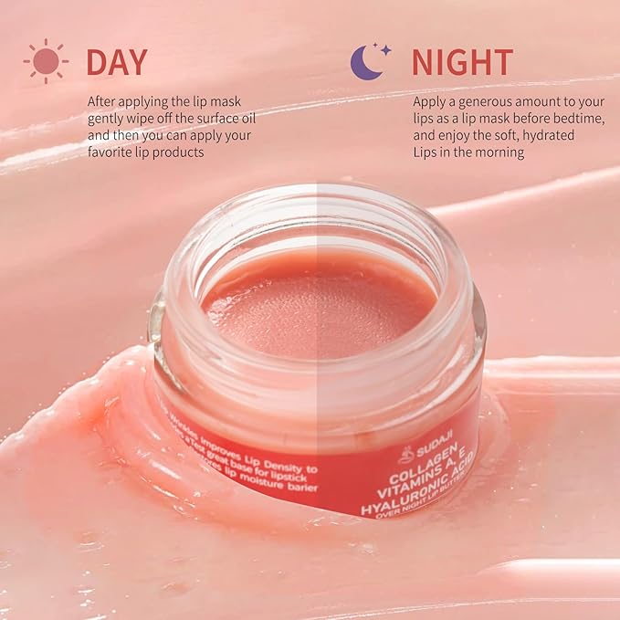 Lip Mask, Collagen Hydrating Lip Balm, Overnight Moisture Lip Butter with Hyaluronic Acid & Aloe Vera, Sleeping Nourishing Lip Butter Balm
