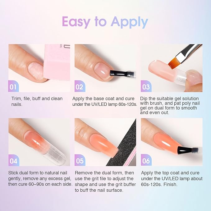 ROSALIND 38PCS Poly Nail Gel Kit with Mini Nail Lamp Neon Blue Poly Extension Gels Kit Hot Pink Nude Poly Nails Set