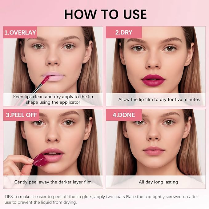 QueenDiary Lip tint Peel Off Lip Stain，Lip Stain Waterproof， Lip Tattoo Peel Off with Matte Finish, Long Lasting, Transfer-proof, Highly Pigmented Color (Vitality Stain)