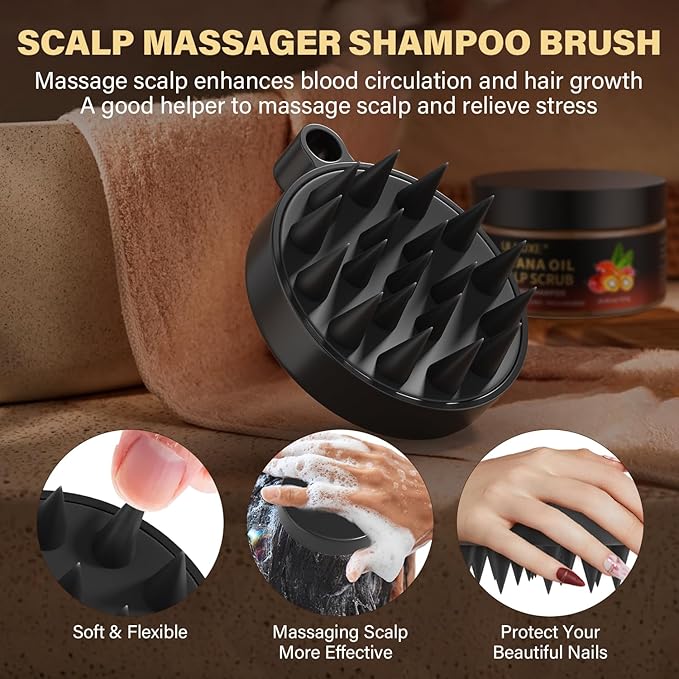 Scalp Scrub, 2-in-1 Scalp Exfoliator & Clarifying Shampoo for Dandruff, Dry, Itchy Scalp & Hair Growth, Batana Oil & Rosemary Scalp Treatment with Scalp Massager for Buildup & Thinning Hair, 10.93 oz