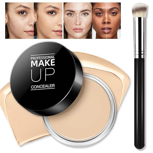 Cream Concealer Full Coverage Makeup, Matte Color Correcting Concealer with Brush, Waterproof, Conceals Blemish, Pores and Spots, Under Eye Makeup Concealer for Dark Circles (#02 LIGHT CREAM)