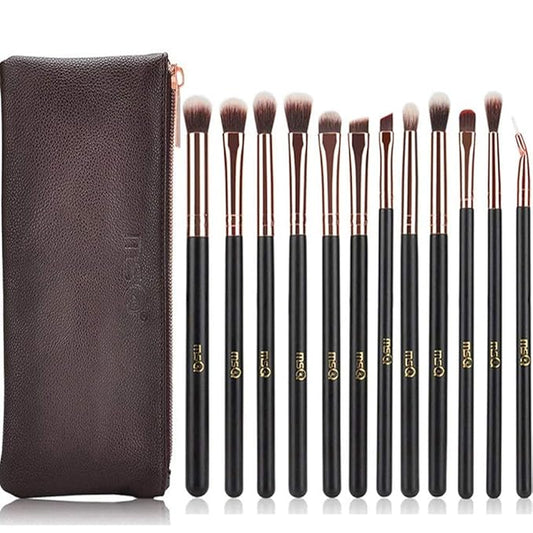 MSQ Eyeshadow Brushes 12pcs Eye Make Up Brush Set with Bag (PU Leather Pouch) Soft Synthetic Hairs for Eyeshadow, Eyebrow, Eyeliner, Blending, Best Gifts - Rose Gold