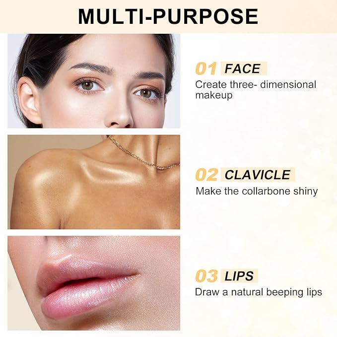 Boobeen Highlighter Makeup Highlighter Powder Palette, Shimmer Illuminator Highlight Contouring Palette Come with Mirror, Long Lasting Glow Defining the Face and Body