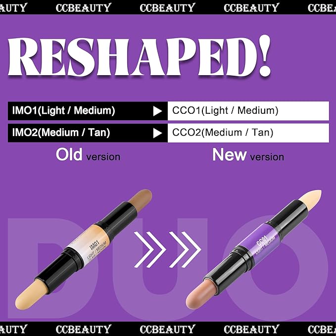 CCbeauty 2-IN-1 Contour Stick Cool Tone, Cream Dual Bronzer Concealer Shade with Cool toned Matte Finish, Contouring Bronzing Makeup for Face Shaping Makeup, Amber & Soft Amber