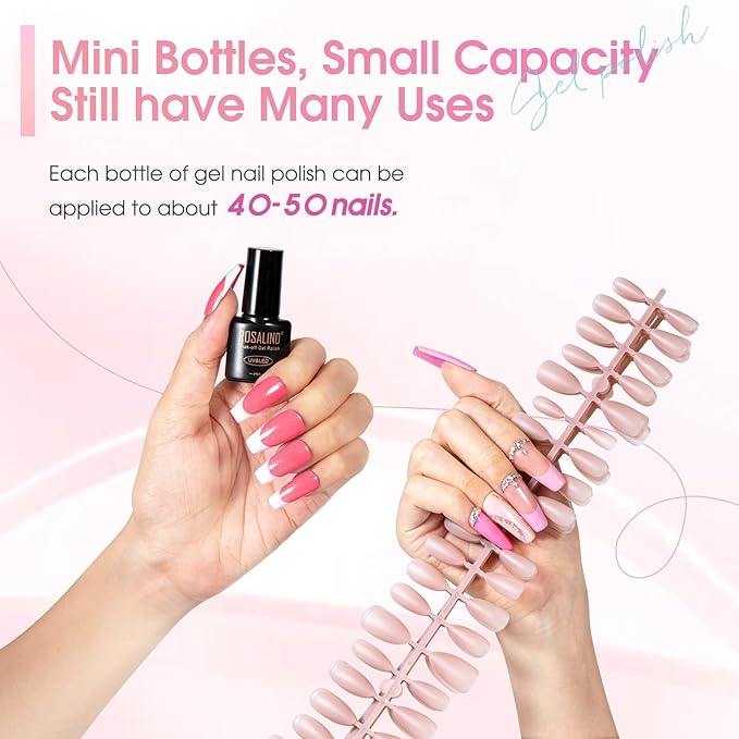 ROSALIND Pink Gel Polish, 8 Colors Hot Pink Light Pink Neon Pink Gel Nail Polish Set Pink Shades Pink Valentine Gel Polish Collection Nail Art Gift DIY at Home