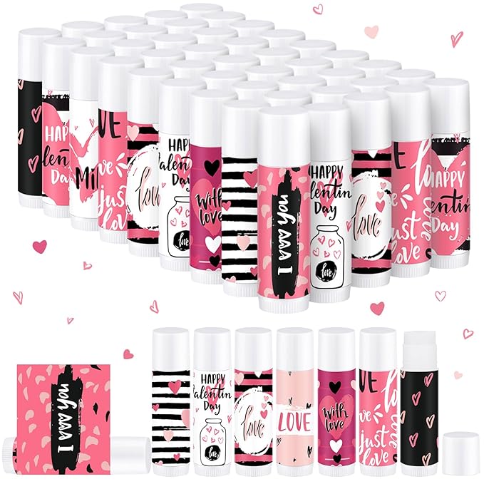 Dunzy 50 Pcs Thank You Gift Lip Balm Bulk Baby Shower Party Favors Bridal Shower Favor Lip Care with Assorted Fruit Flavors Thank You Lipstick for Guest Basket Gift Stuffer (Heart)