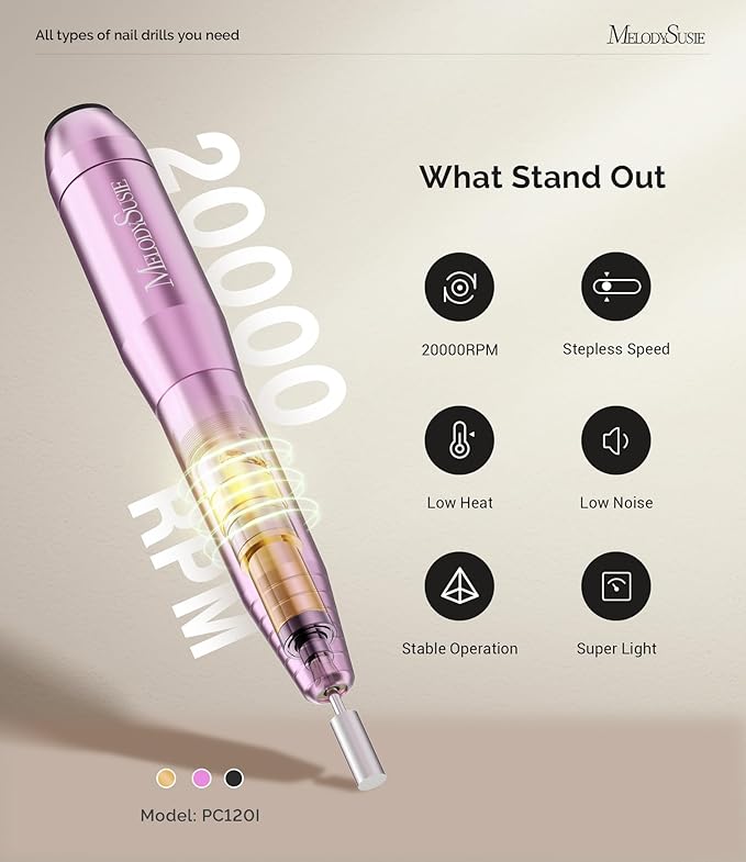 MelodySusie Electric USB Nail Drill Machine,PC120I Portable Electric Nail File Efile Set for Acrylic Gel Nails, Manicure Pedicure Tool with Nail Drill Bits Sanding Bands (Purple)