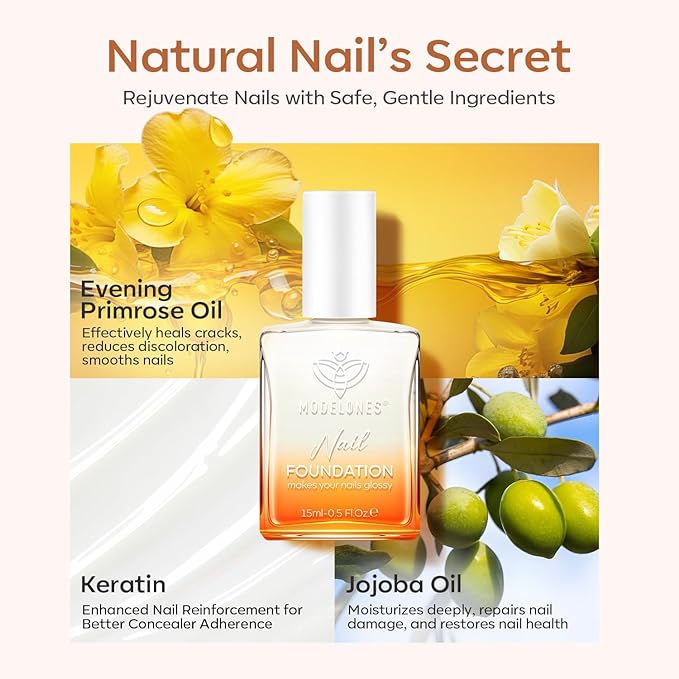 modelones Nail Strengthener, Milky White Nail Polish Natural Nail Concealer Foundation Air Dry Nail Growth Polish for Damaged Nails Imperfection Masking Gifts for Women 15ml