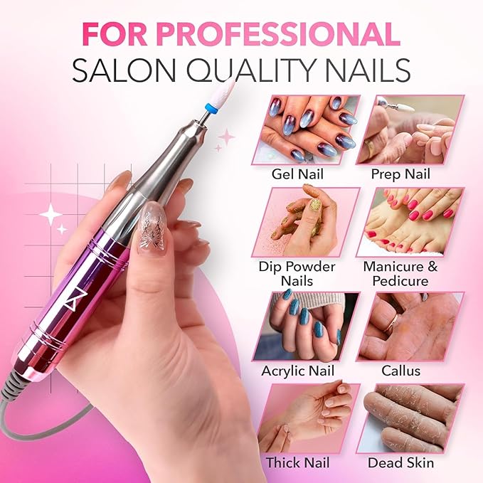 M Mase- Professional Nail Drill Machine - Coreless 2-in-1 Nail File - Electric, Cordless, 35000 RPM, HD Display - Electric Nail Drill for Professional & Home Use (Black)