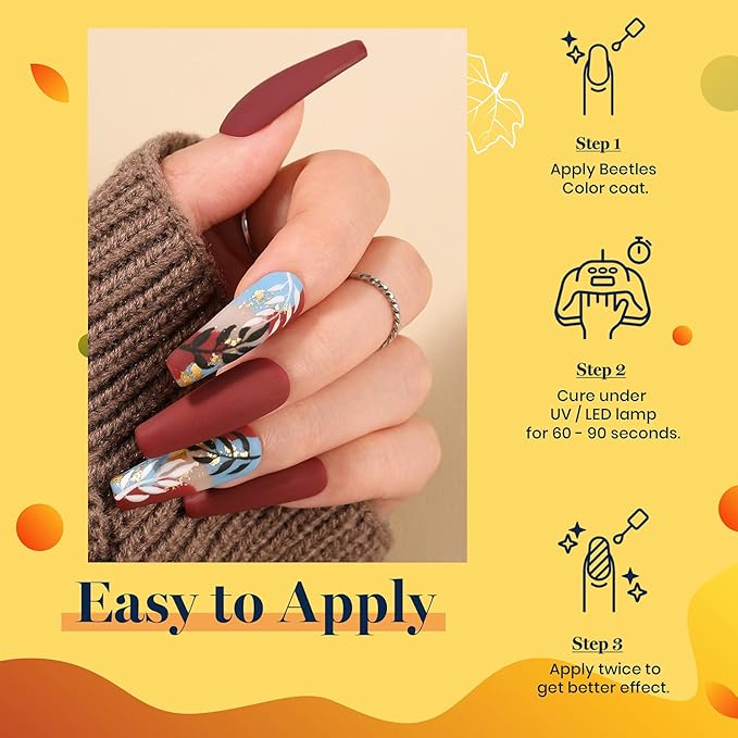 Beetles Fall Gel Polish Set, Burgundy Red Green Orange 6 Colors Gel Nail Polish Colors Sunset Leaves Soak Off Nail Art Lamp UV LED Cured Manicure Nail at Home Gifts for Women