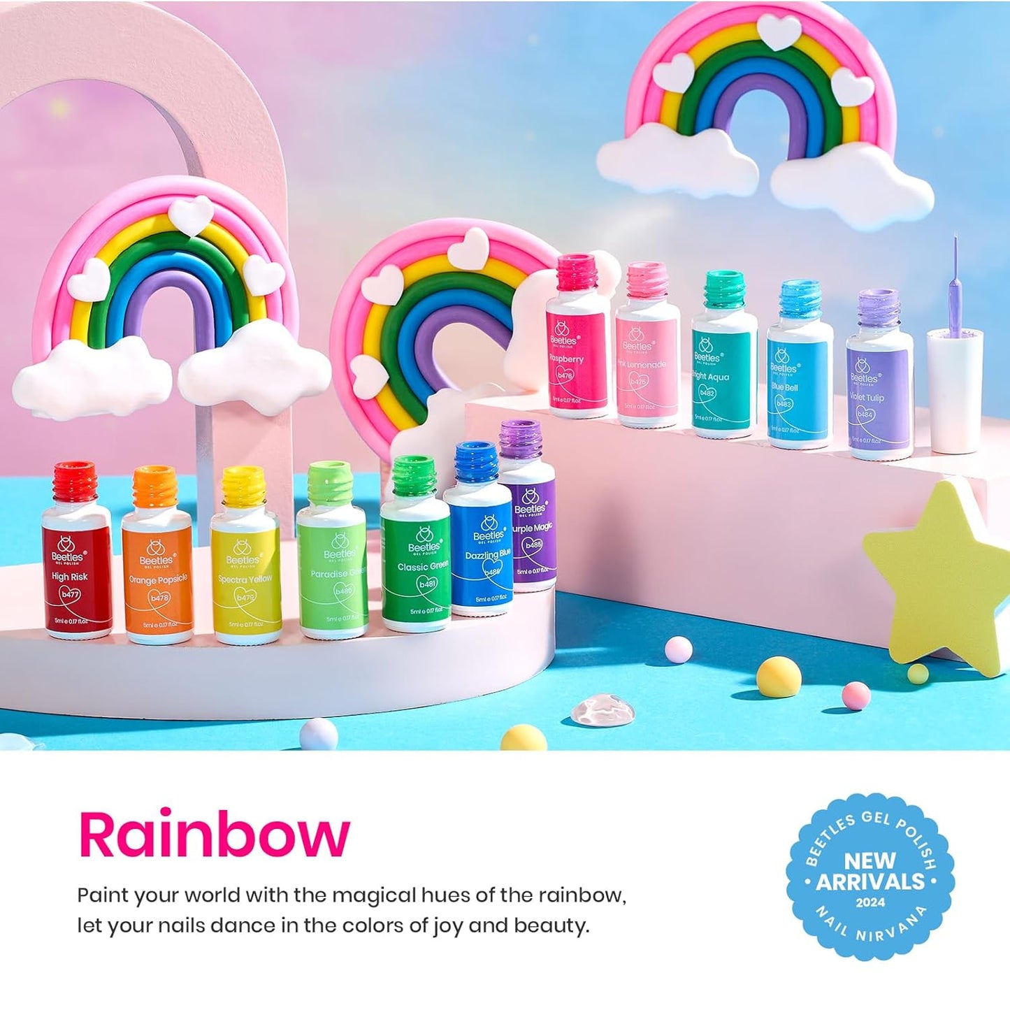 Beetles Summer Rainbow Nail Art Gel Liner Set, 12 Colors Neon Gel Nails Polish Pink Orange Blue Yellow Swirl Nails Built Thin Nail Art Brush in Bottle Soak Off Uv Lamp Manicure Salon Gifts for Women