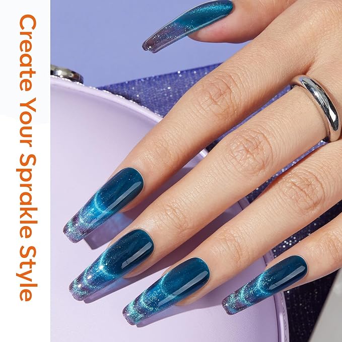 modelones Cat Eye Magnetic for Nails,15PCS Cat Eye Gel Nail Polish Magnet Tools Powerful Set Wand Magnet Summer Nail Polish Square Round Magnet Stick Diverse Glassy Cateye Effect