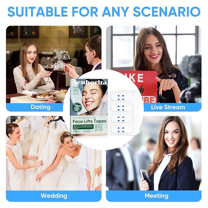 Senhorita Face Lift Tape, 120Pcs Instant Face Lift Tape Invisible, Face Tape Lifting Hide Double Chin and Wrinkles, Lifting Saggy Skin
