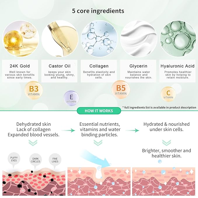 24K GOLD Eye Mask– 60 Pcs - Gold Under Eye Mask Retinol & Collagen - Puffy Eyes and Dark Circles Treatments – Look Younger and Reduce Wrinkles and Fine Lines Undereye