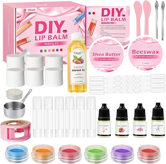 TSVATE DIY Lip Balm Kit, 47Pcs Lip Balm Making Kit for Kids, Make Your Own Lip Balm, DIY Lip Care Kit by Multi-flavor and Multicolored, DIY Makeup Set for Birthday Gift