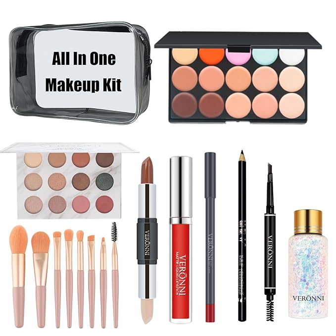 VERONNI Makeup Kit for Girls Women Full Kit ,All In One Makeup Gift Starter Set -Eyeshadow Palettes,Concealer ,Contour ,Lipgloss, Lipliner,Eyeliner,Makeup Brush,Eyebrow Pencil ,Travel Bag for Teens Birthday Christmas