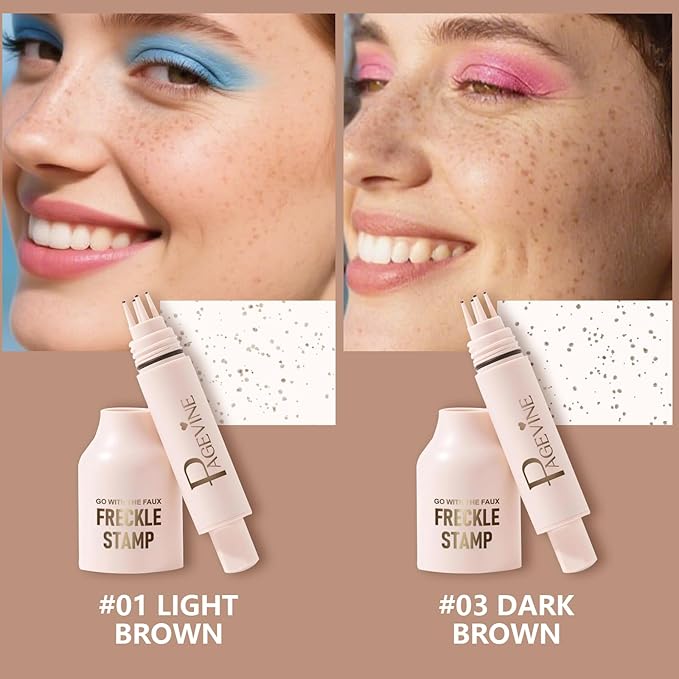 Freckle Stamp - Freckle Pen Waterproof, Long Lasting Fake Freckles, Quick Dry 5-Point Faux Freckles Stamp Cushion Stain Marker in One Press Natural and Lifelike Sunkissed Pencil Tool Makeup (#1-Light)