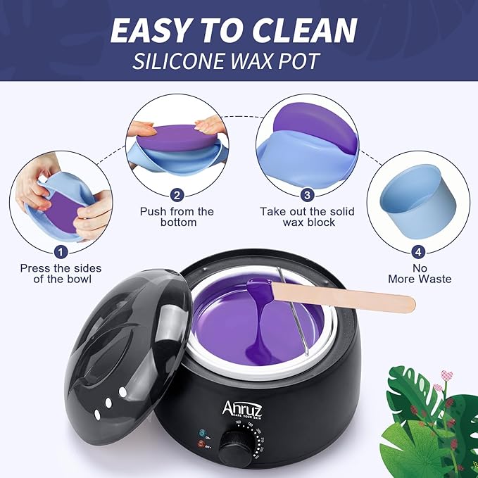 Waxing Kit for Women Men - Wax Kit for Hair Removal with Silicone Bowl,4 Bags Hard Waxing Beads and 30 Sticks - at Home Use Wax Warmer for Full Body, Bikini, Eyebrow, Face, Sensitive Skin