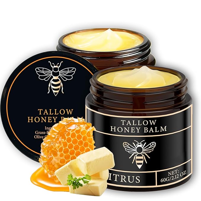 Tallow Honey Balm for Face Organic，Crema Cebo De Res Original，Handmade Tallow and Honey Balm for Face,Body，Sebo De Res Para La Cara，Based Supplies Tallow and Ho ney Bal m for Smooth Skin (2 Bottle)