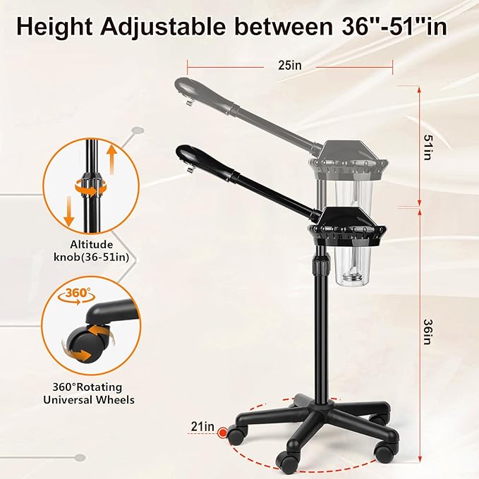 Professional Facial Steamer,vaporizador Facial Adjustable Height and Angle,More Steam, Hot Mist Facial Humidifier Atomizer for Spa Beauty, Home Use