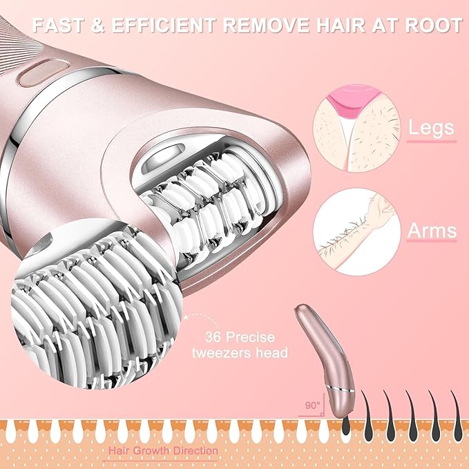 Hatteker Electric Shaver for Women Lady Epilator Electric Razors Kit Hair Remover for Face Chin Arm Leg Armpit Bikini Trimmer Painless Waterproof USB Rechargeable Dry Wet with Detachable Head 3 in 1