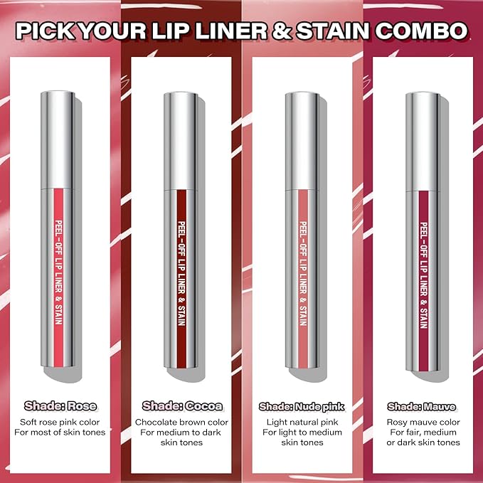 Cilrofelr Peel Off Lip Liner Stain, Long Wear Tattoo Lip Liner with Tweezer, Peel Off Lip Stain with Matte Finish, Long Lasting, Waterproof, Transfer-proof, Highly Pigmented Color (N-Nude Pink)