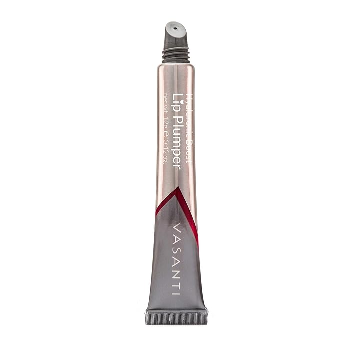 VASANTI Lip Plumper Hyaluronic Boost - Glossy, Non-Sticky, Paraben-Free, Hydrates, Softens and Volumizes Lips Natural Lip Plump Enhancer (Tone Down - Nude Brown)