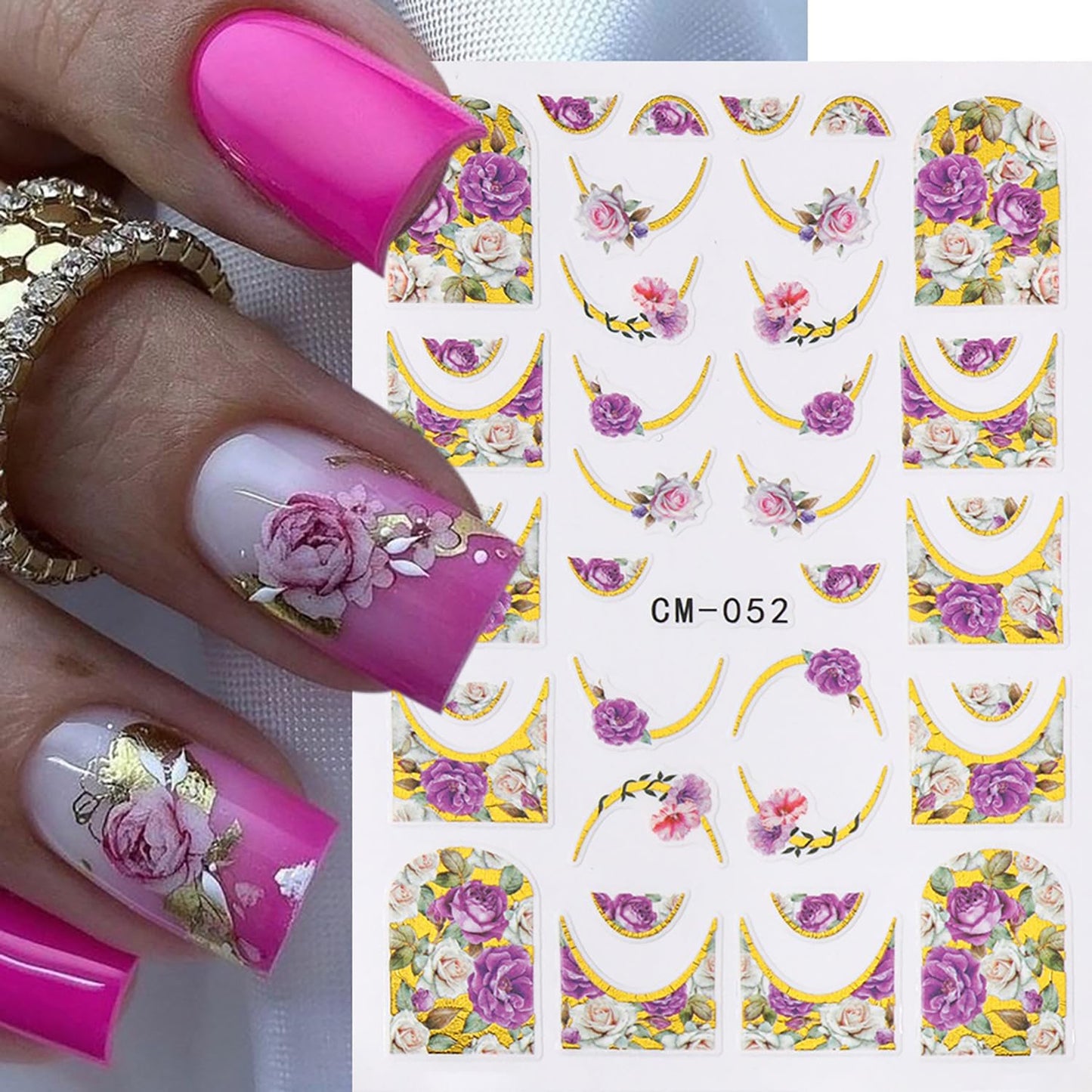 8 Sheets Flower Nail Art Sticker 3D Self-Adhesive Nails Stickers Floral Butterfly Nail Art Decals Holographic Blossom Decal for Women Hot Stamping French Manicure Stickers DIY Nail Supplies