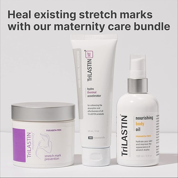 TriLASTIN Maternity Stretch Mark Prevention Cream (4Oz) - Hypoallergenic & Paraben-Free for Pregnancy & Postpartum - Maternity Belly Cream (2 Pack)