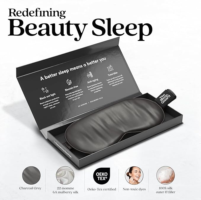 Pure Silk Sleep Mask [100% 6A Mulberry Silk, 22 Momme] Light Blocking Travel Essentials. Eye Masks for Sleeping. Black Oeko-Tex Blindfold. Eye Covers for Men & Women