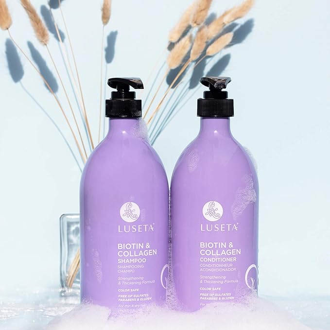 L LUSETA Biotin & Collagen Shampoo & Conditioner Set (2 x 33.8oz) - Thickening for Hair Growth, Infused with Argan Oil to Repair Dry, Damaged Hair