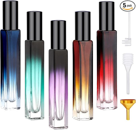 Segbeauty 0.34oz Empty Perfume Bottle, 5 Pack Glass Spray Bottles Travel Perfume Atomizer Sprayer Refillable Atomizer, Travel Size Spray Bottle, 10ml Portable Cologne Dispenser with Refill Tool Kit